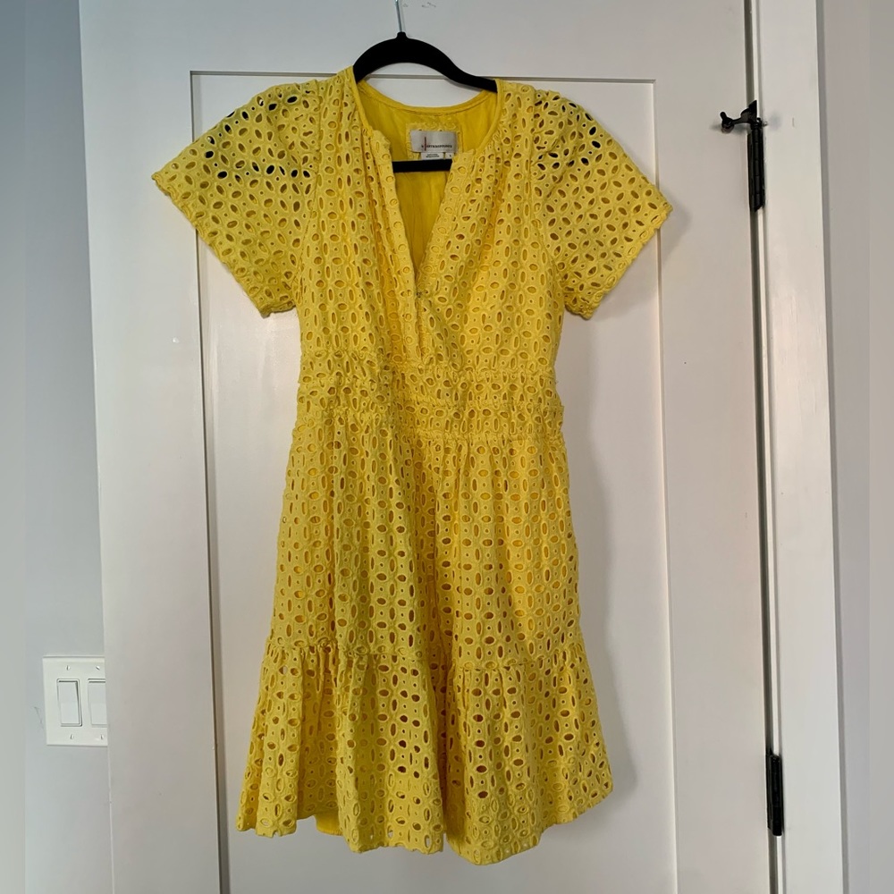 Anthropologie yellow eyelet Somerset mini dress